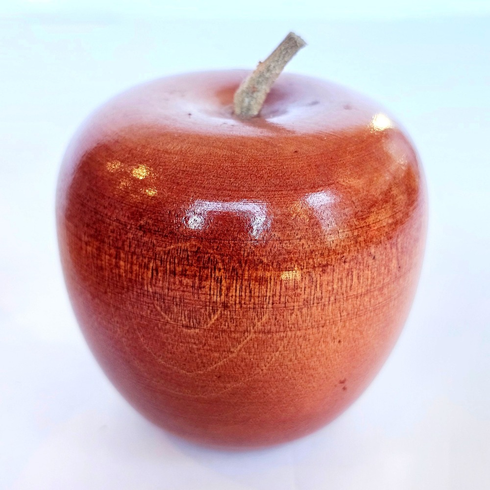 Vintage‎ Handmade Wood Apple Leather Stem Teacher Gift Paperweight Decor 1529